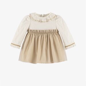 Girls' Cream & Tan Ruffle-Trim Formal Dress